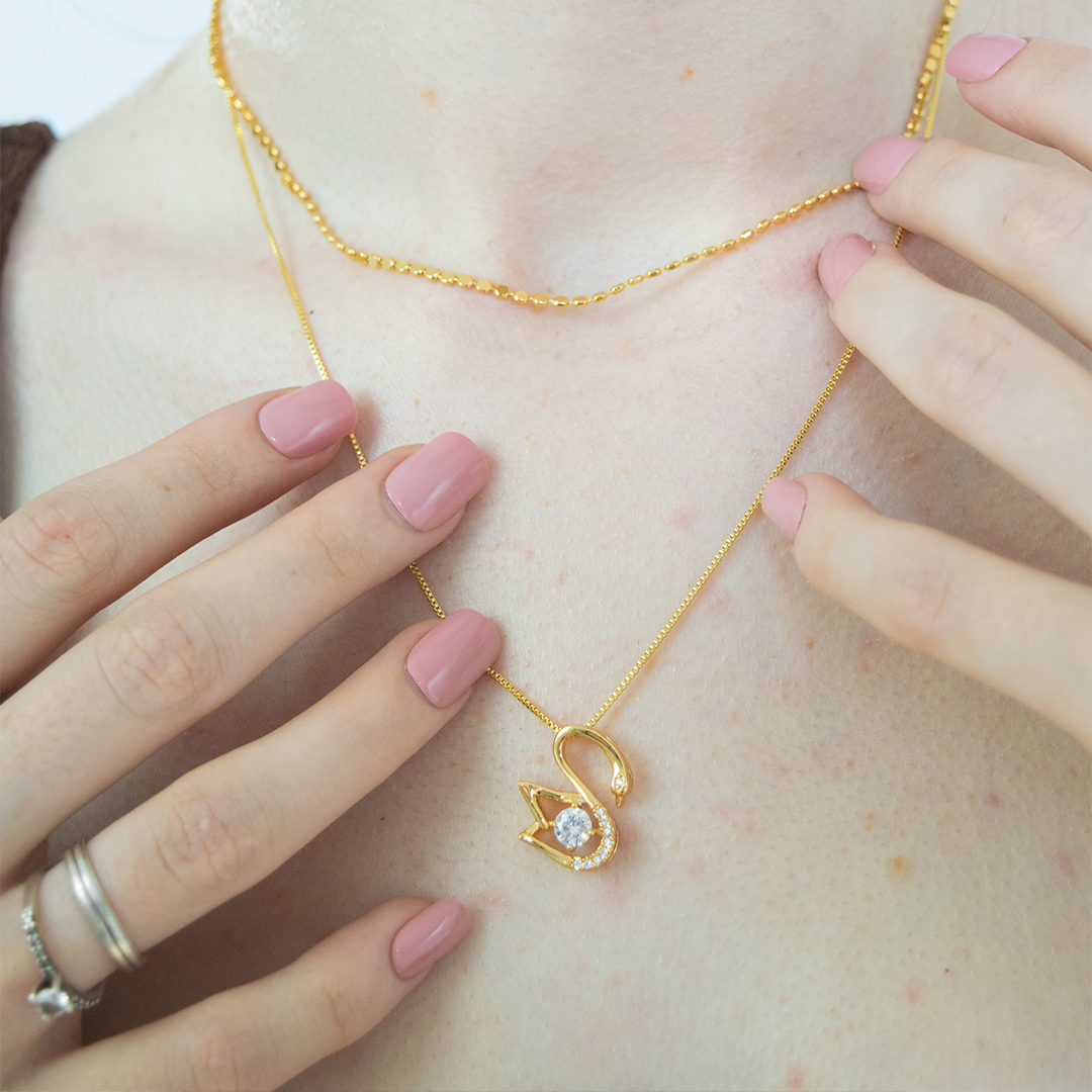 Colar Cisne com Ponto de Luz no Centro 50cm Ouro 18K