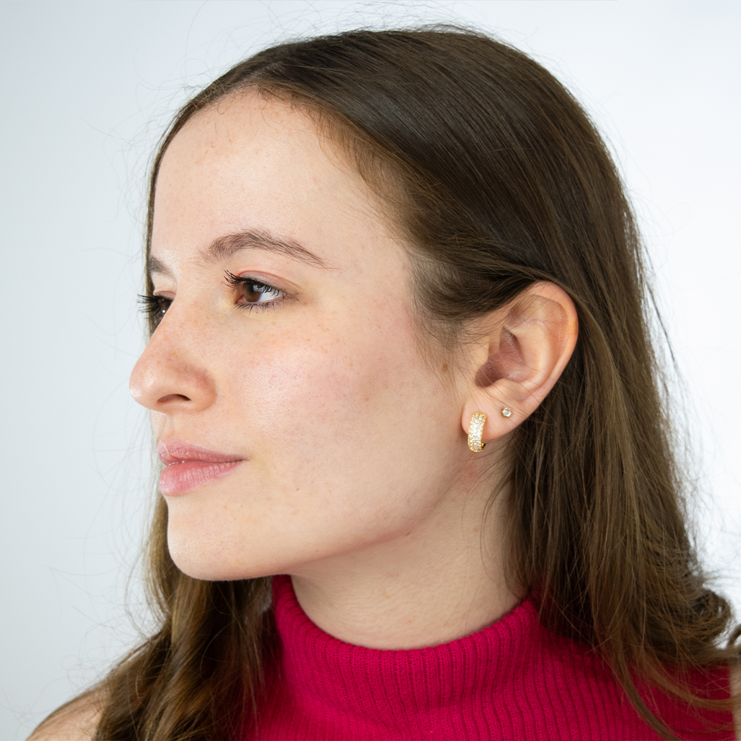 Brinco Argola Redonda Cravejada com Micro Zircônias Ouro 18K