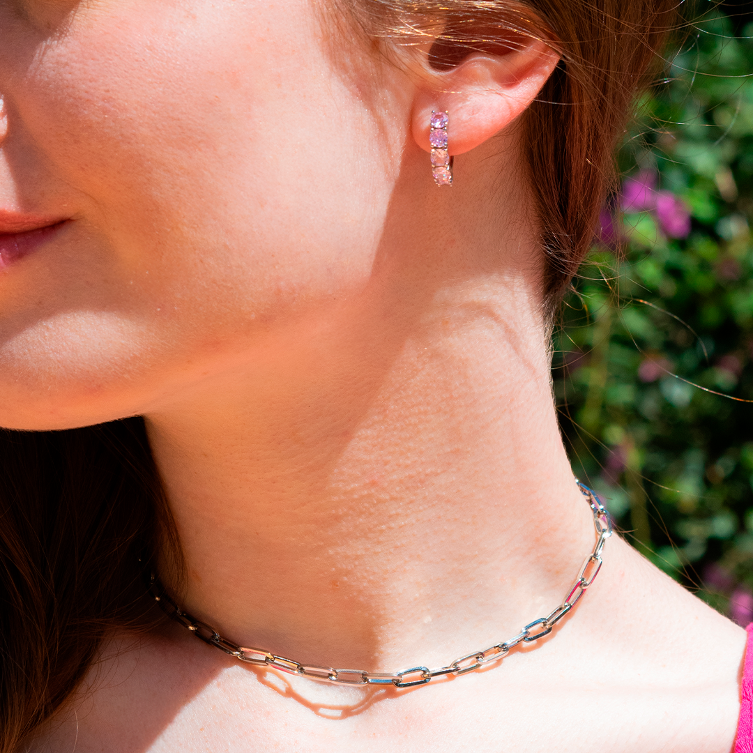 Colar Choker Elos Retangulares Verniz Italiano Branco