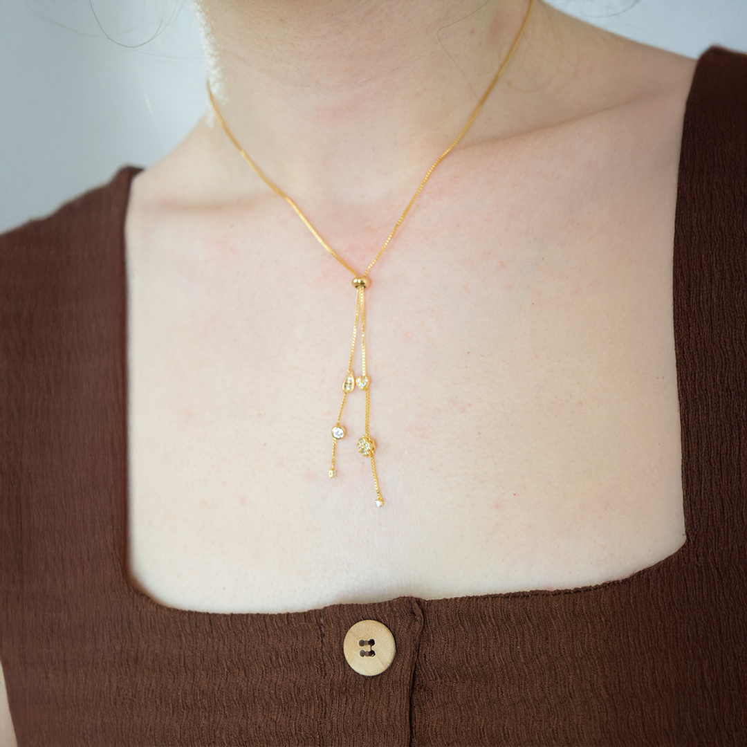 Colar Gravata Detalhes 55cm Ouro 18K