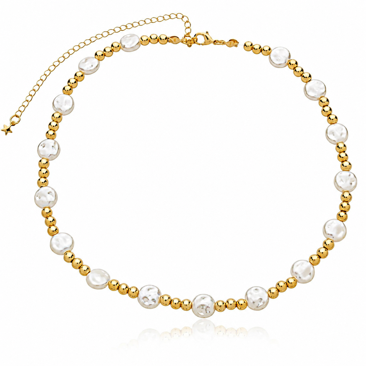 Colar Choker Nylon Pérola Amassada com Pingentes ABS Ouro 18K