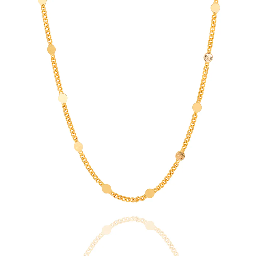 Colar Choker com Chapinhas Redondas na Corrente Semijoia Ouro 18K