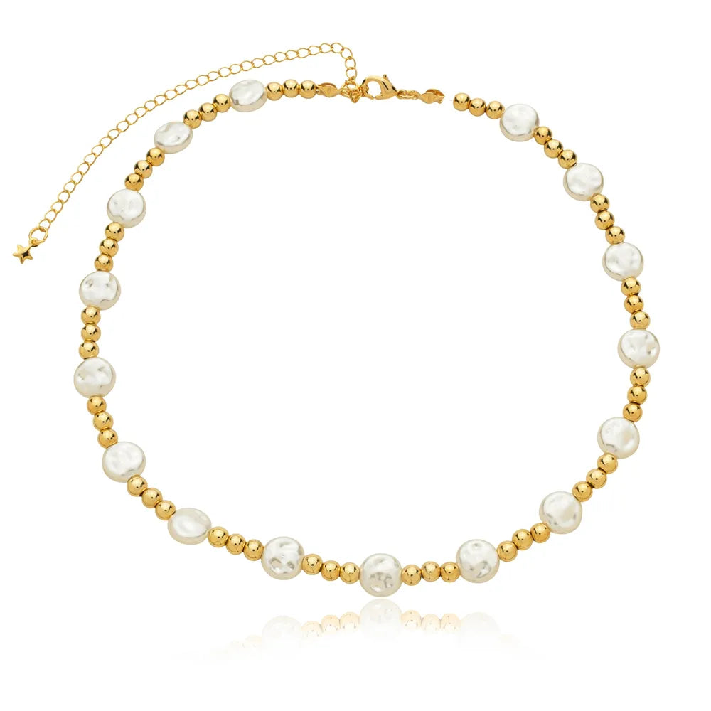 Colar Choker Pérola Amassada Ouro 18K