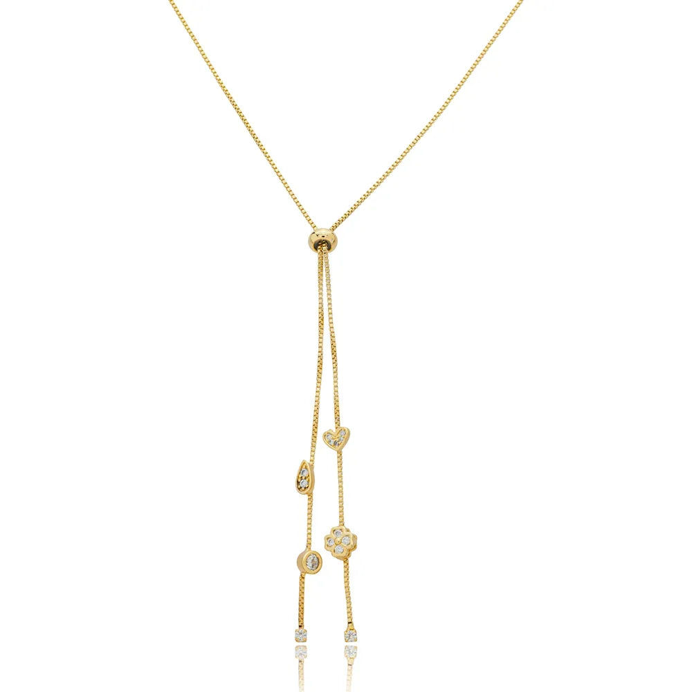 Colar Gravata Detalhes 55cm Ouro 18K