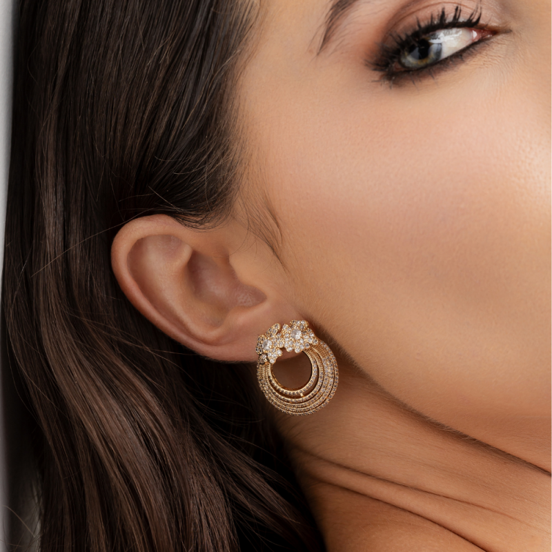 Brinco Fileiras em Micro Zircônias Ouro 18K