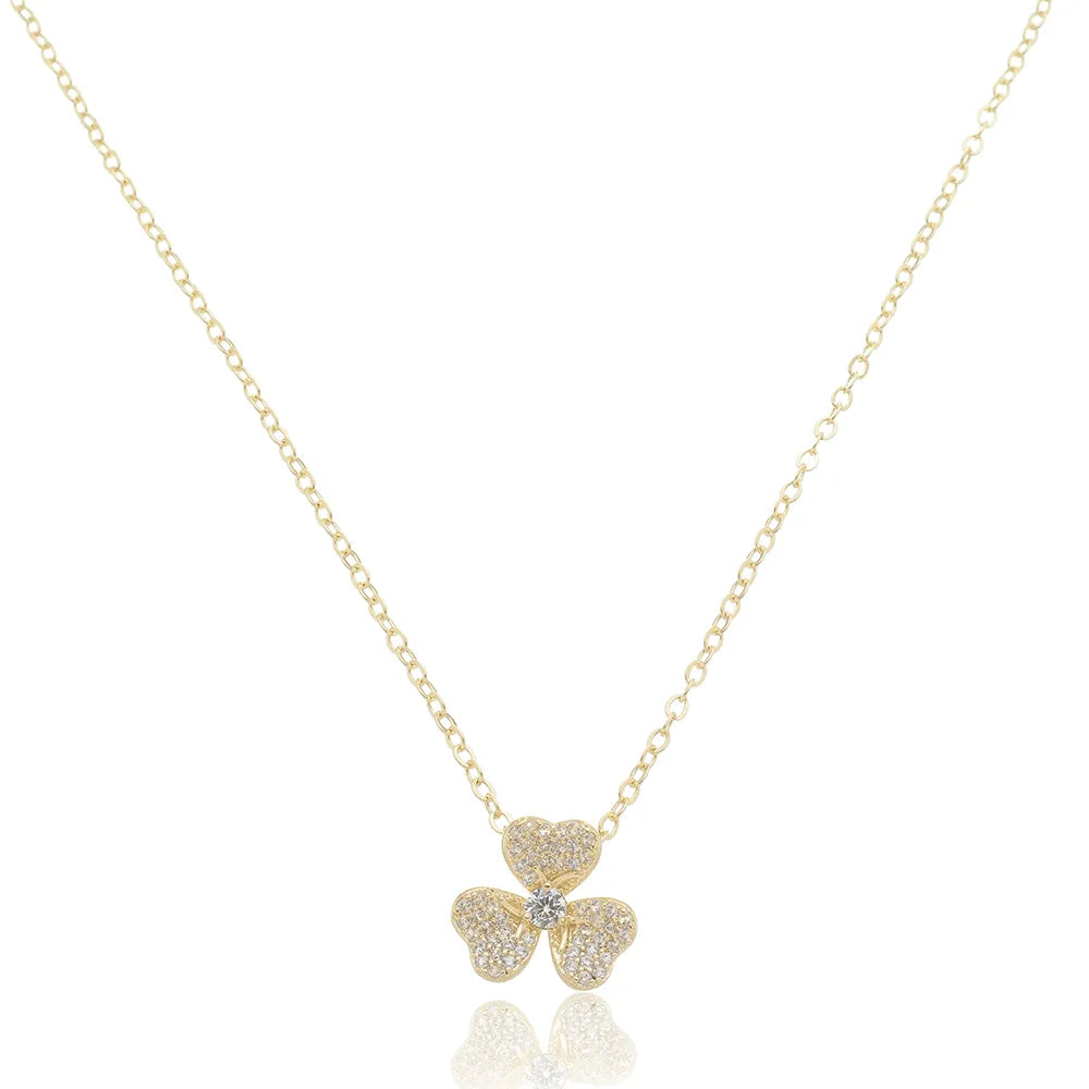 Colar Flor Texturizada Cravejada de Micro Zircônias