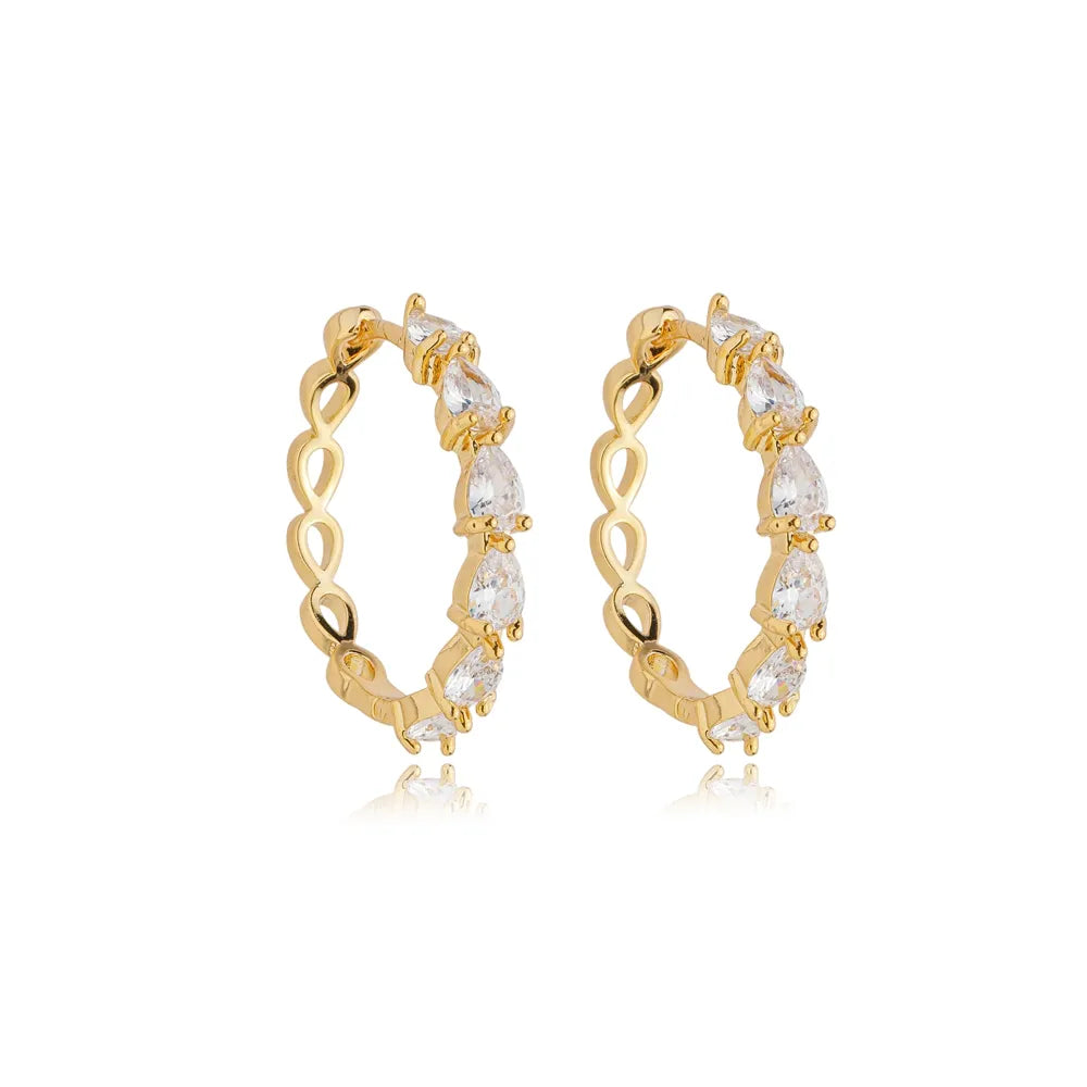 Brinco Argola Zircônia Gota Ouro 18K