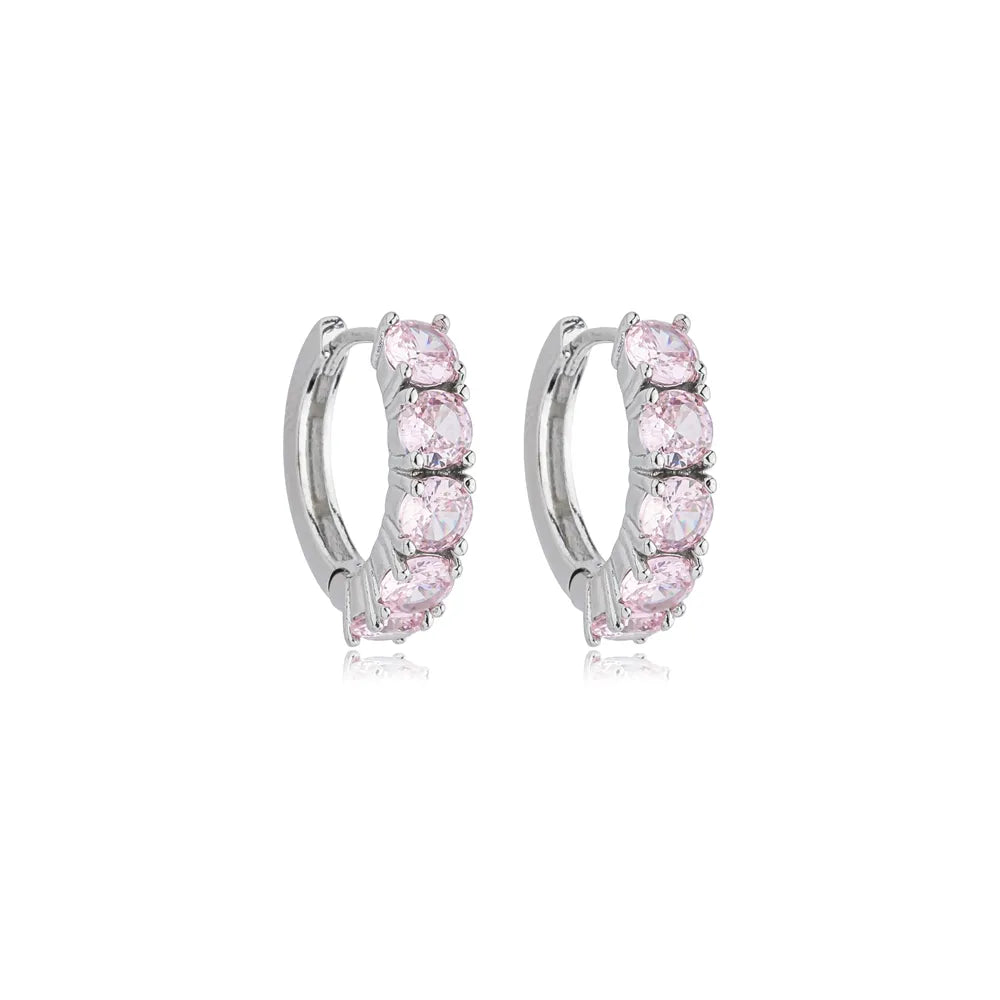 Brinco Argola com Zircônias Rosa Ródio Branco