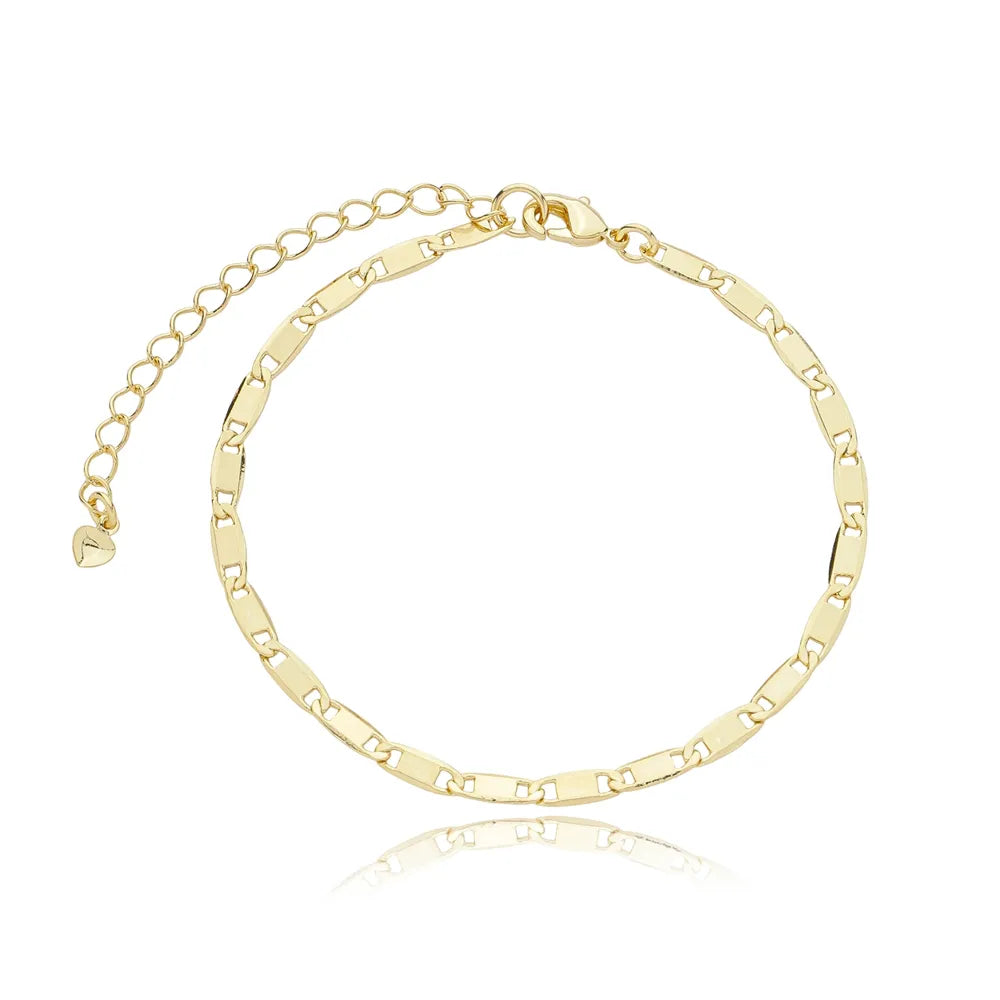Pulseira Elos de Plaquinha Retangular Ouro 18K