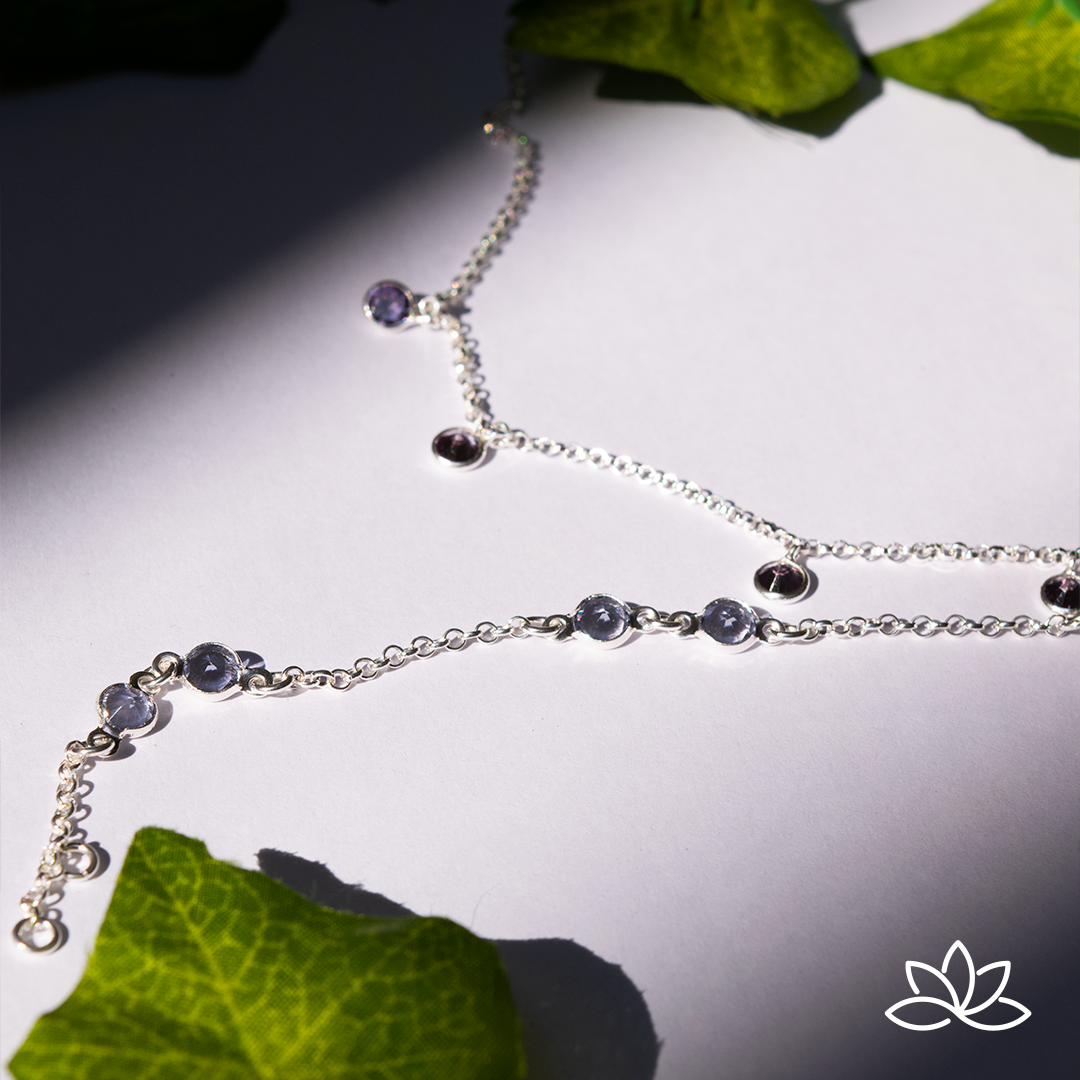 Conjunto Colar com Pingentes Acompanhado de Pulseira com Pingentes Prata 925