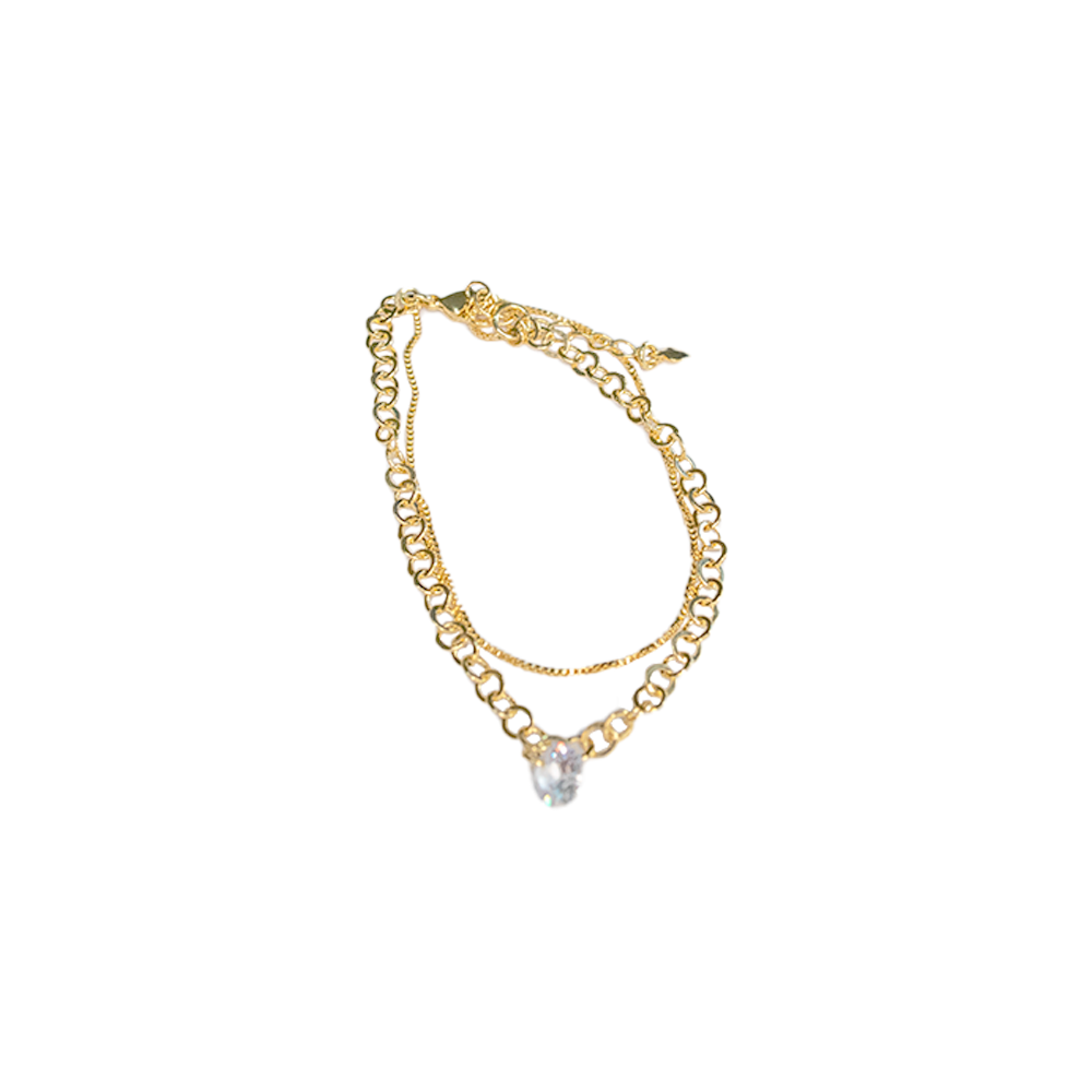 Pulseira Dupla com Zircornia Ouro 18K