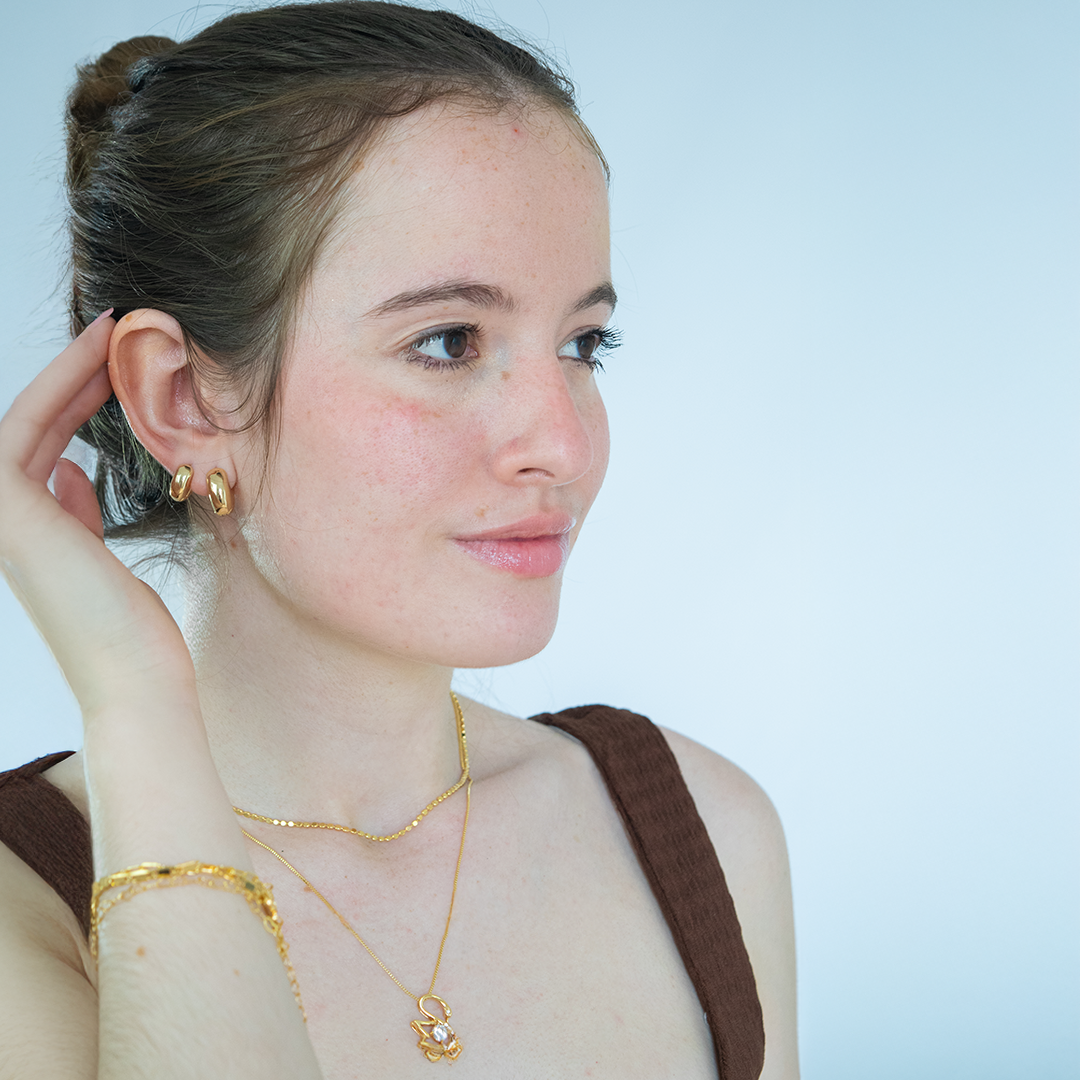 Brinco Dupla Argola em U Abaulada Ouro 18K