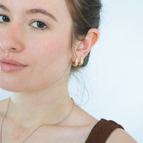 Brinco Dupla Argola Cravejada Delicada Ouro 18K