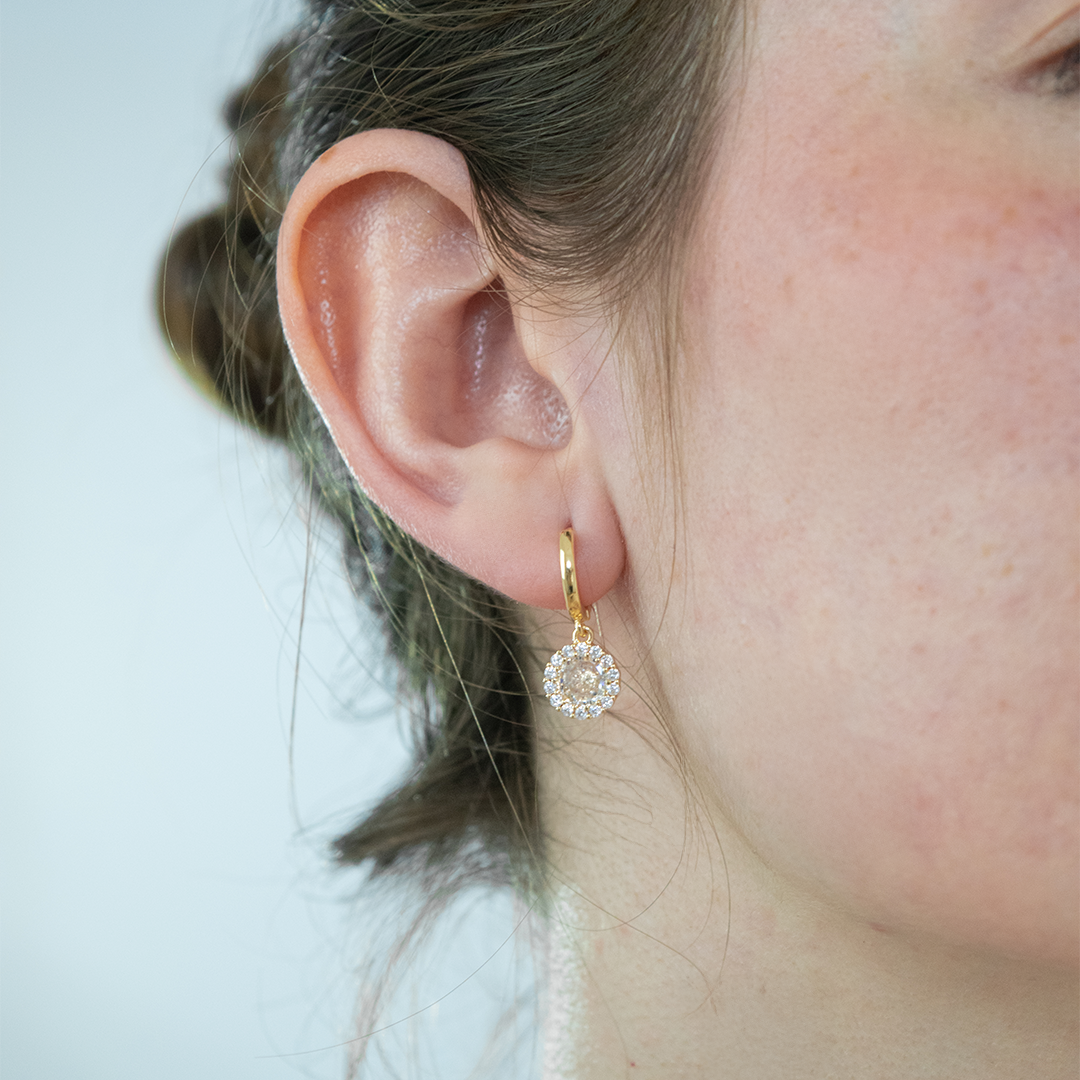 Brinco Argola Círculo Contorno Cravejado Ouro 18K