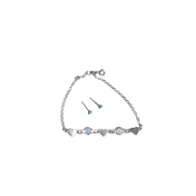 Conjunto Pulseira Pedra e Coração Acompanhado de Brinco Prata 925