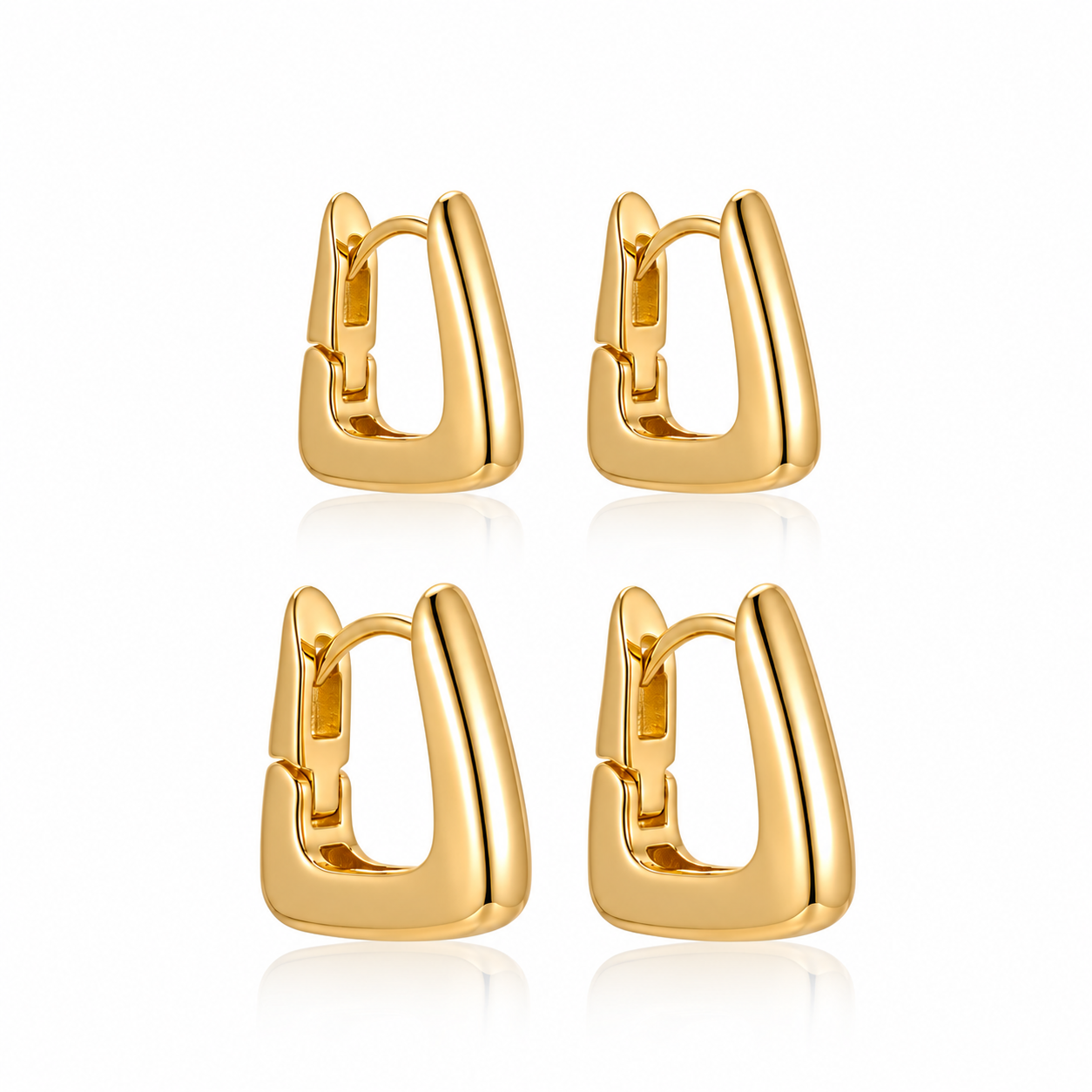 Brinco Dupla Argola Triangular Lisa Ouro 18K