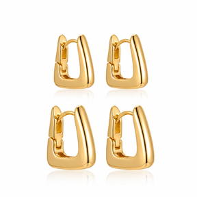 Brinco Dupla Argola Triangular Lisa Ouro 18K