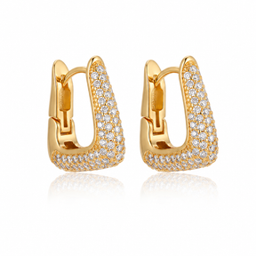 Brinco Argola Triangular Cravejada Ouro 18K