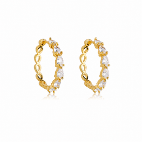Brinco Argola Zircônia Gota Ouro 18K