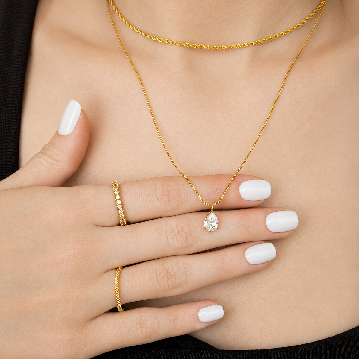 Colar Ponto de Luz 6MM Gota 50cm Ouro 18K