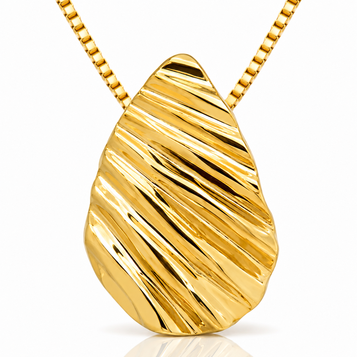 Colar Gota com Riscos 50cm Ouro 18K