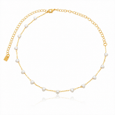 Colar Choker Elos Retangulares e Pérolas de Corações Ouro 18K
