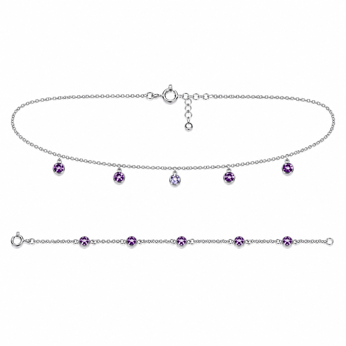Conjunto Colar com Pingentes Acompanhado de Pulseira com Pingentes Prata 925