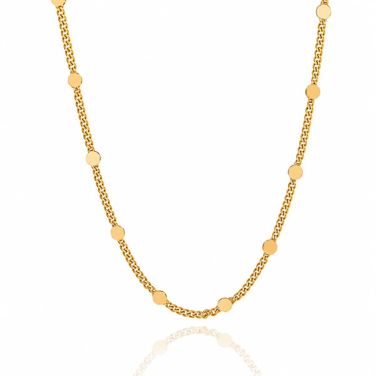 Colar Choker com Chapinhas Redondas na Corrente Semijoia Ouro 18K