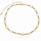 Colar Choker Nylon Pérola Amassada com Pingentes ABS Ouro 18K