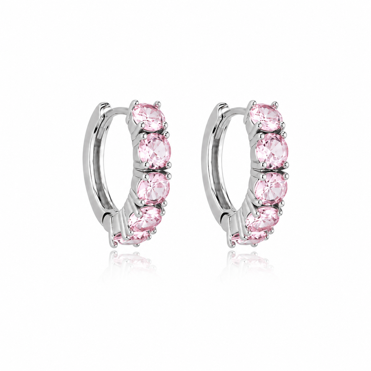 Brinco Argola com Zircônias Rosa Ródio Branco