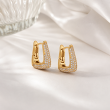 Brinco Argola Triangular Cravejada Ouro 18K