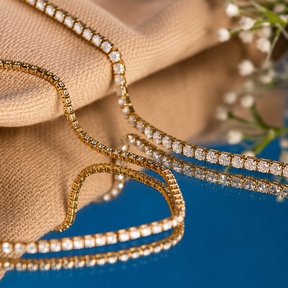 Colar Choker Riviera Cristal 2MM Semijoia Ouro 18K
