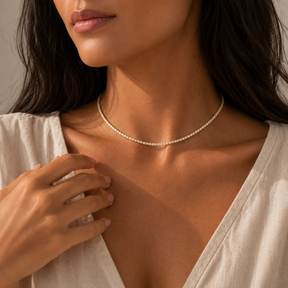 Colar Choker Riviera Cristal 2MM Semijoia Ouro 18K