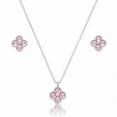 Conjunto Flor de Zircônia Rosa Ródio Branco