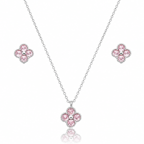Conjunto Flor de Zircônia Rosa Ródio Branco