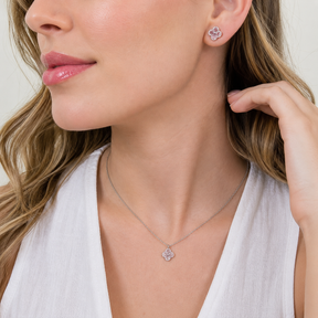 Conjunto Flor de Zircônia Rosa Ródio Branco
