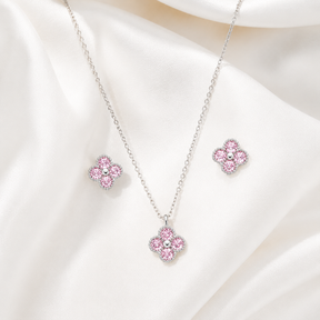 Conjunto Flor de Zircônia Rosa Ródio Branco