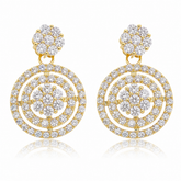 Brinco Círculo com Duas Fileiras e Flor Ouro 18K