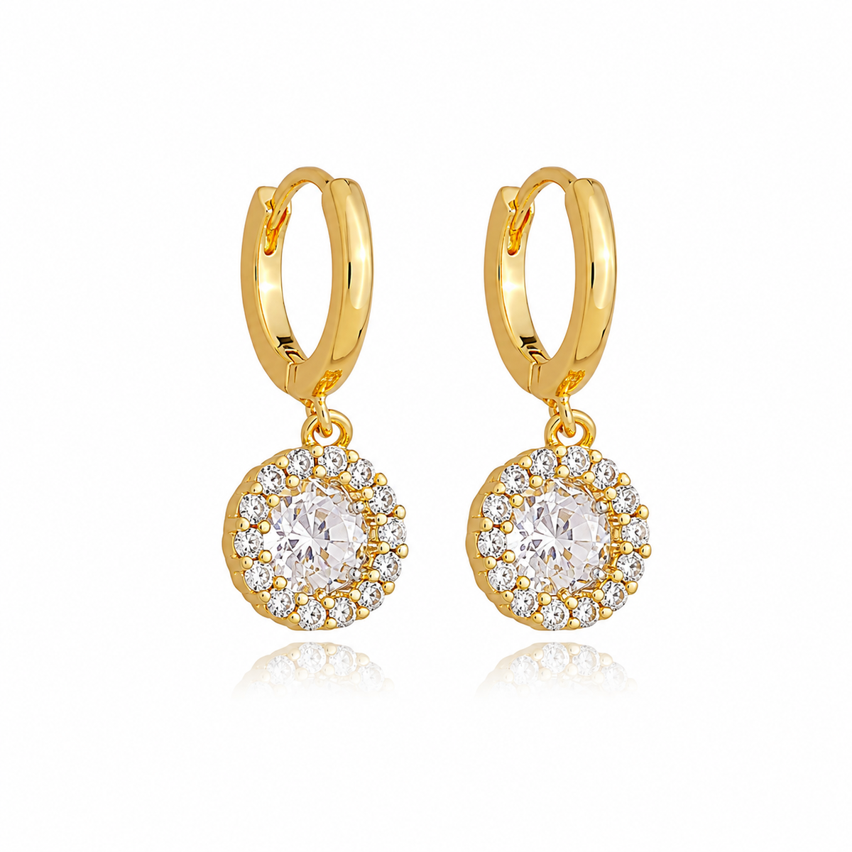 Brinco Argola Círculo Contorno Cravejado Ouro 18K