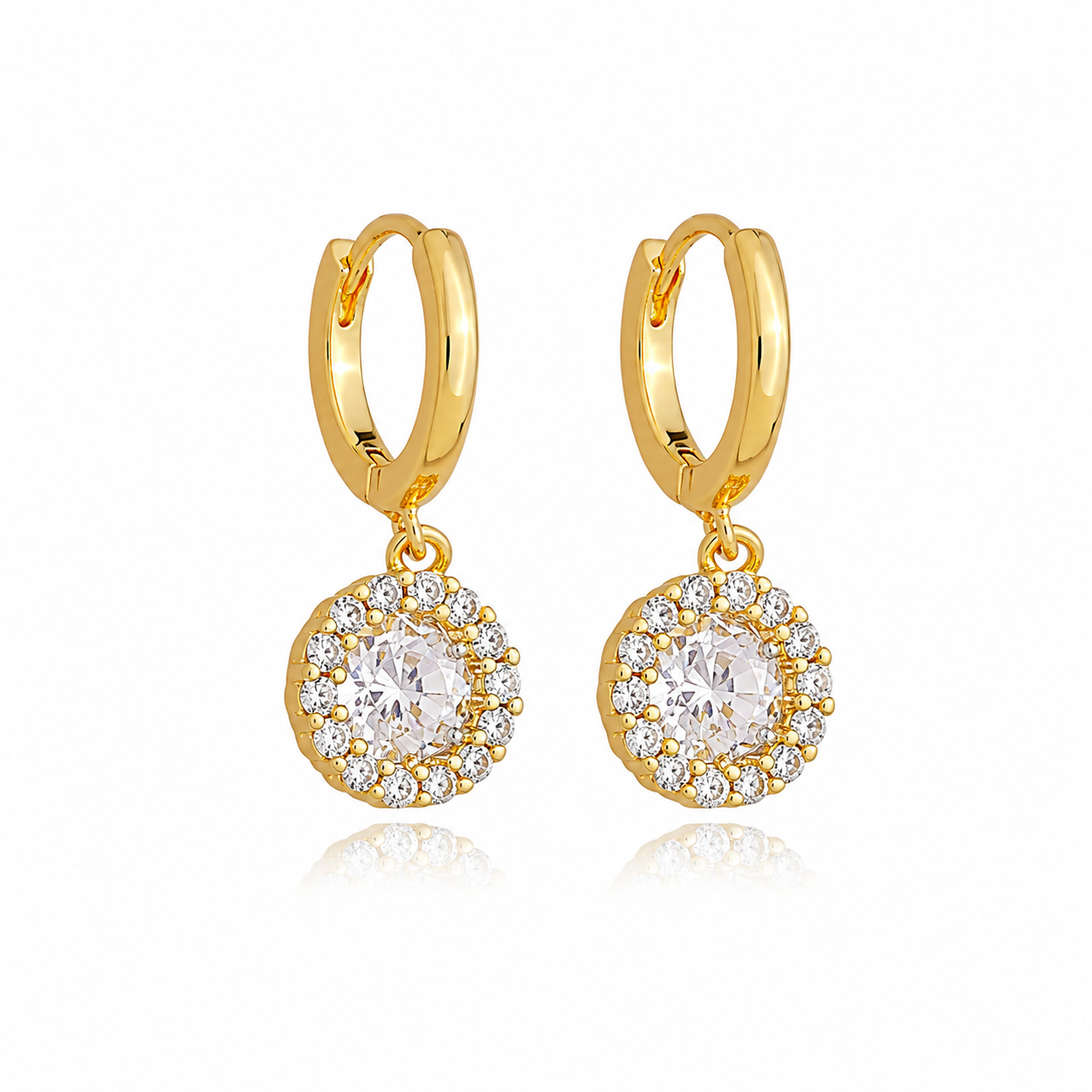 Brinco Argola Círculo Contorno Cravejado Ouro 18K