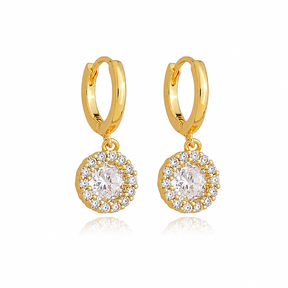 Brinco Argola Círculo Contorno Cravejado Ouro 18K