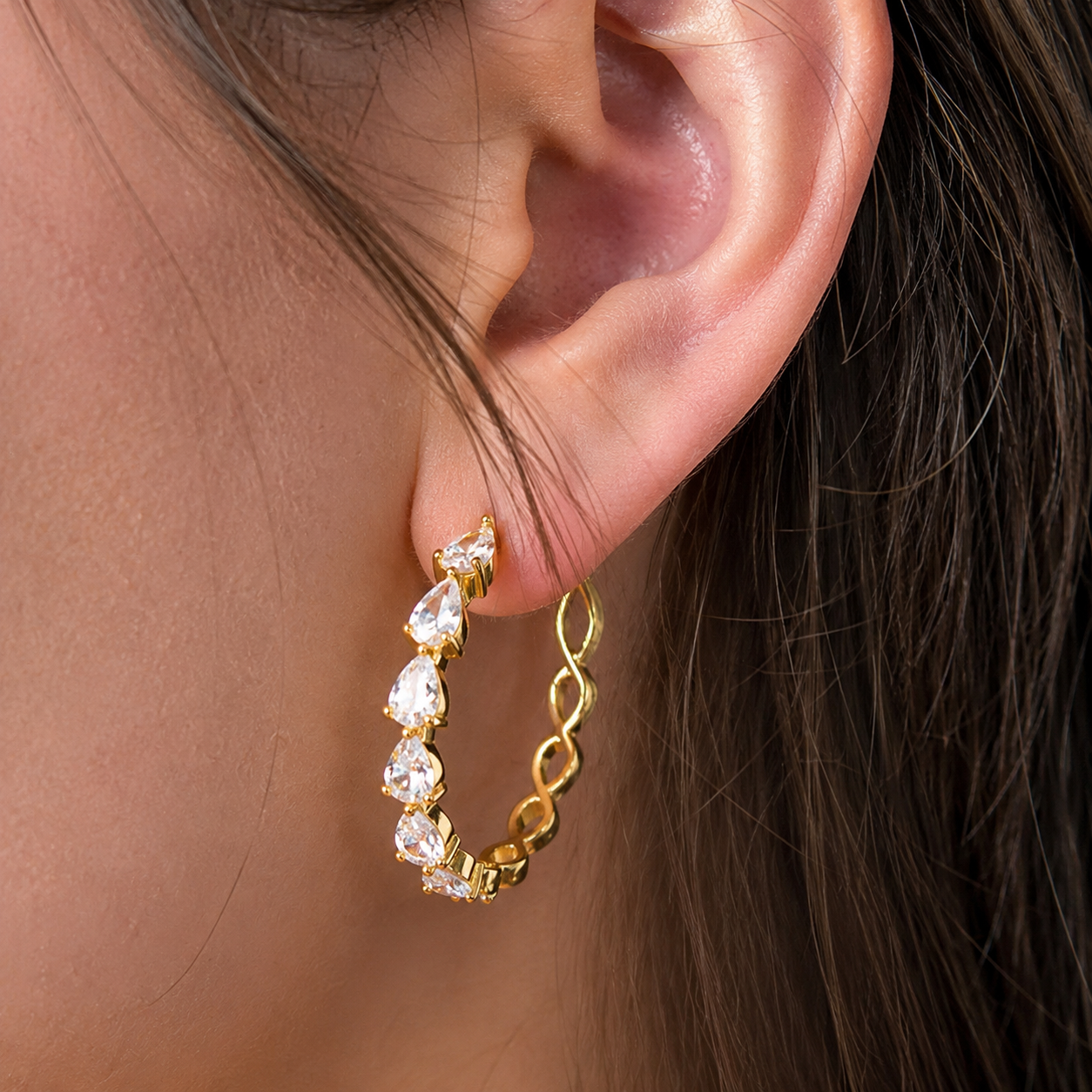 Brinco Argola Zircônia Gota Ouro 18K