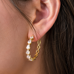 Brinco Argola Zircônia Gota Ouro 18K
