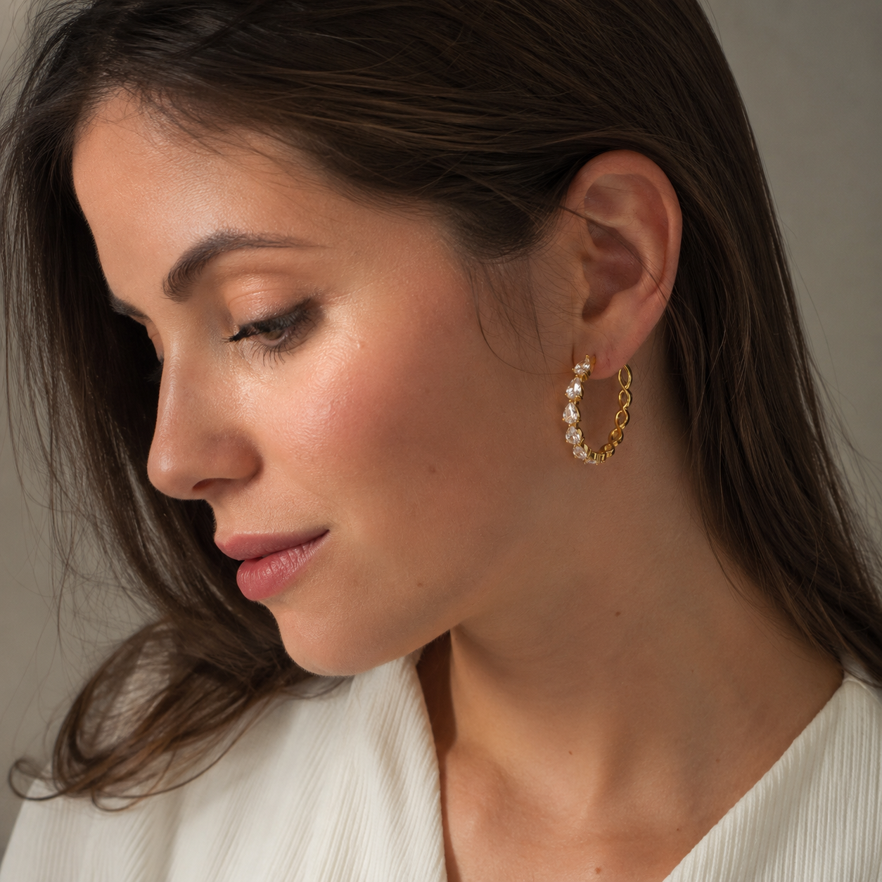 Brinco Argola Zircônia Gota Ouro 18K