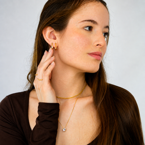 Brinco Dupla Argola Triangular Lisa Ouro 18K