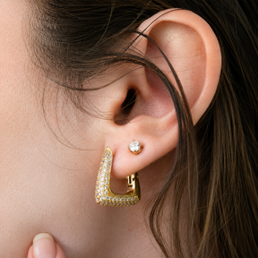 Brinco Argola Triangular Cravejada Ouro 18K