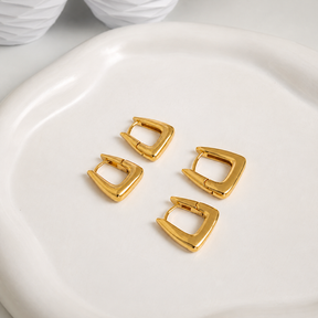 Brinco Dupla Argola Triangular Lisa Ouro 18K