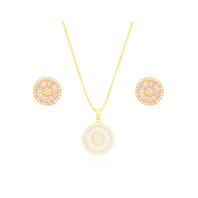 Conjunto Pizza Com Micro Zircornia Cristal Ouro 18K