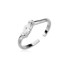 Anel Regulável com Zircônia Navete Ródio Branco