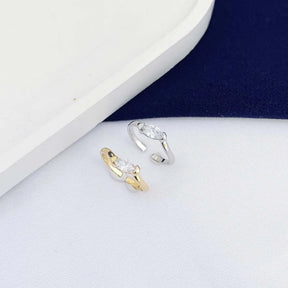 Anel Regulável com Zircônia Navete Ródio Branco